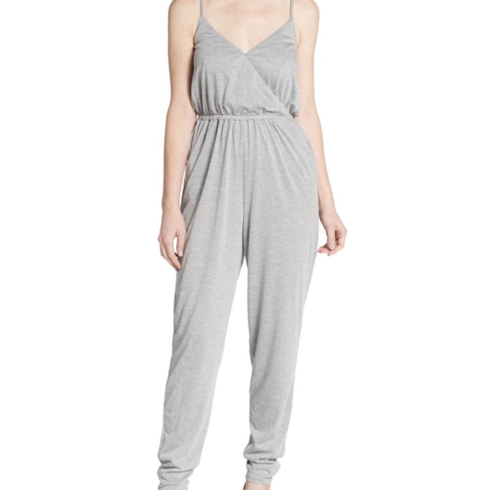 MINKPINK Gray Serenity Surplice Blouson Jumpsuit